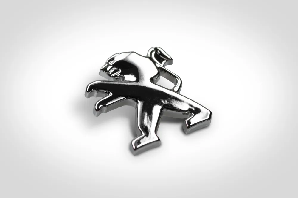 Chrome-plated zinc die-cast lion emblem